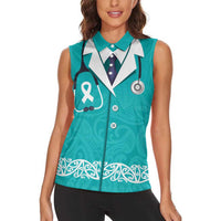 New Zealand Nurses Week Women Sleeveless Polo Shirt Maori Kowhaiwhai Cyan Tribal LT9 - Polynesian Pride