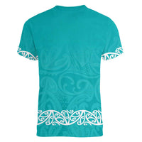New Zealand Nurses Week Women V-Neck T-Shirt Maori Kowhaiwhai Cyan Tribal LT9 - Polynesian Pride