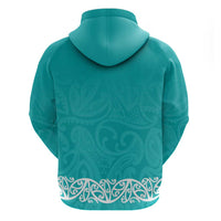 New Zealand Nurses Week Zip Hoodie Maori Kowhaiwhai Cyan Tribal