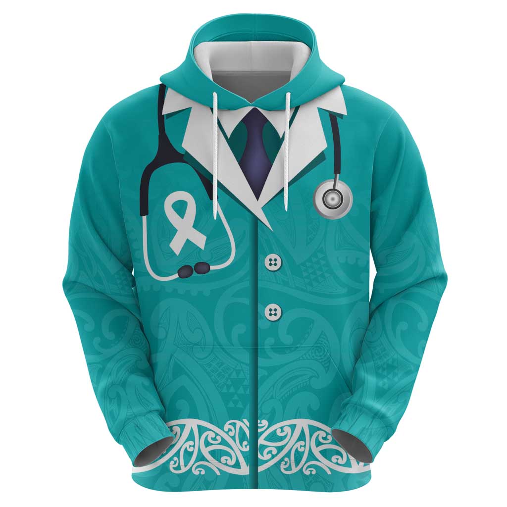 New Zealand Nurses Week Zip Hoodie Maori Kowhaiwhai Cyan Tribal