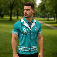 New Zealand Nurses Week Zipper Polo Shirt Maori Kowhaiwhai Cyan Tribal LT9 - Polynesian Pride