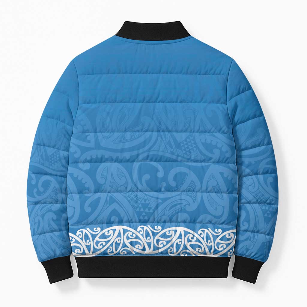 New Zealand Nurses Week Bomber Puffer Jacket Maori Kowhaiwhai Blue Tribal