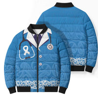 New Zealand Nurses Week Bomber Puffer Jacket Maori Kowhaiwhai Blue Tribal