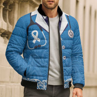 New Zealand Nurses Week Bomber Puffer Jacket Maori Kowhaiwhai Blue Tribal