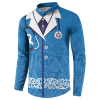 New Zealand Nurses Week Button Sweatshirt Maori Kowhaiwhai Blue Tribal