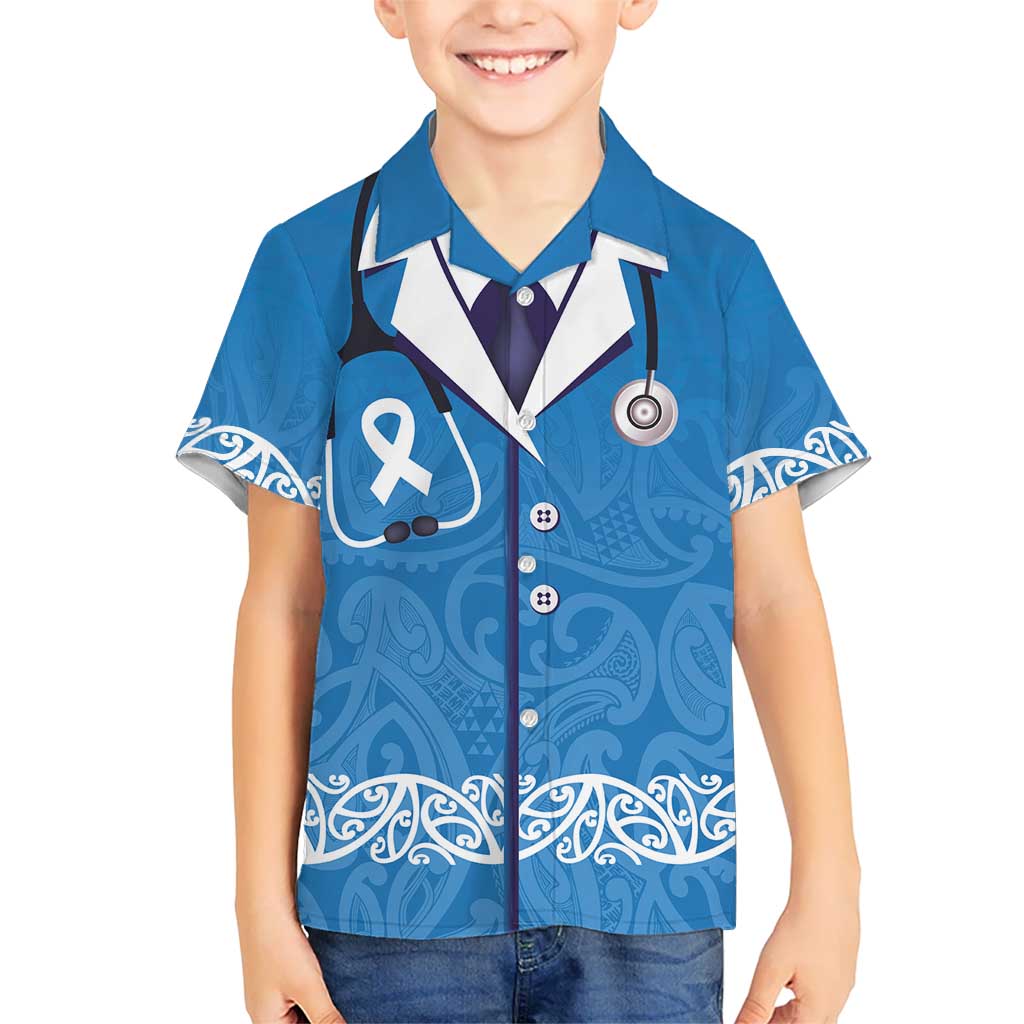 New Zealand Nurses Week Kid Hawaiian Shirt Maori Kowhaiwhai Blue Tribal LT9 Kid Blue - Polynesian Pride