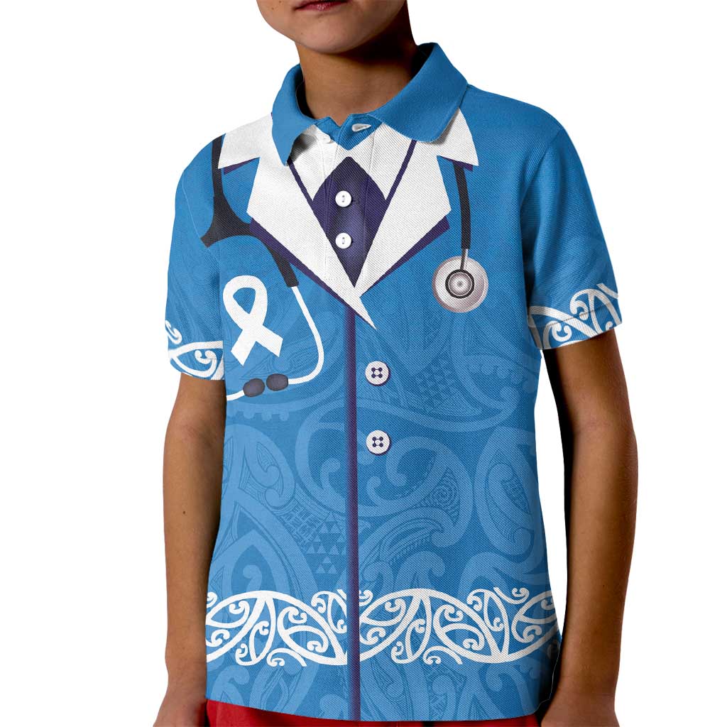 New Zealand Nurses Week Kid Polo Shirt Maori Kowhaiwhai Blue Tribal