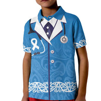 New Zealand Nurses Week Kid Polo Shirt Maori Kowhaiwhai Blue Tribal