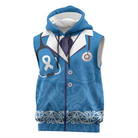 New Zealand Nurses Week Sleeveless Hoodie Maori Kowhaiwhai Blue Tribal