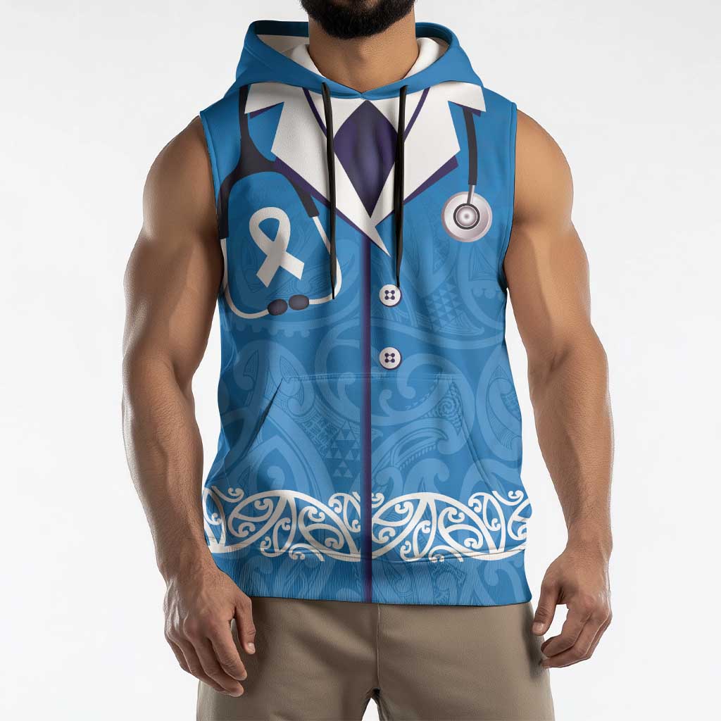 New Zealand Nurses Week Sleeveless Hoodie Maori Kowhaiwhai Blue Tribal