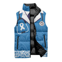 New Zealand Nurses Week Sleeveless Puffer Jacket Maori Kowhaiwhai Blue Tribal