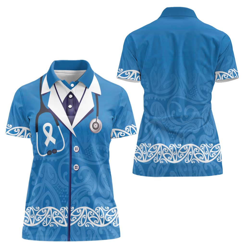 New Zealand Nurses Week Women Polo Shirt Maori Kowhaiwhai Blue Tribal LT9 - Polynesian Pride