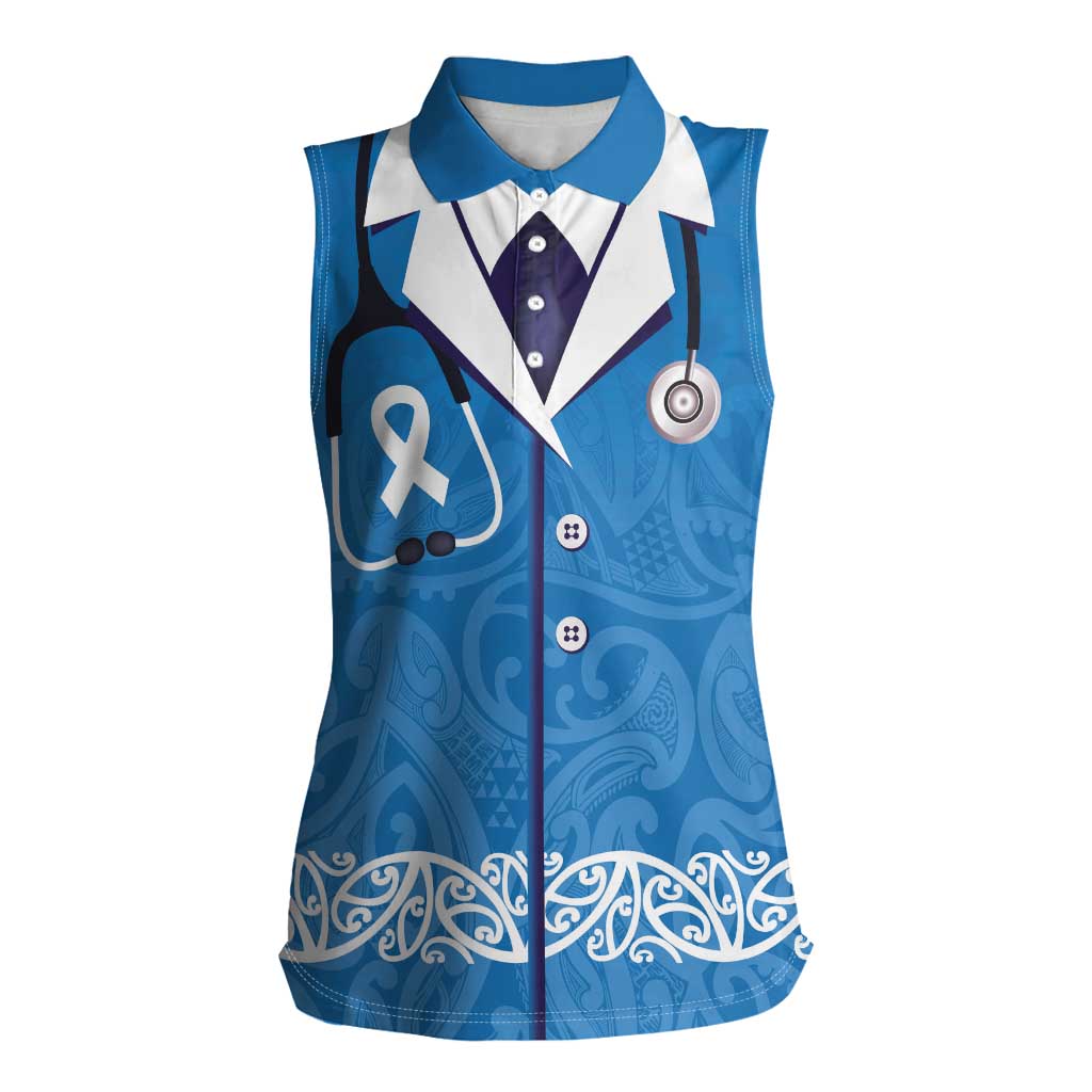 New Zealand Nurses Week Women Sleeveless Polo Shirt Maori Kowhaiwhai Blue Tribal