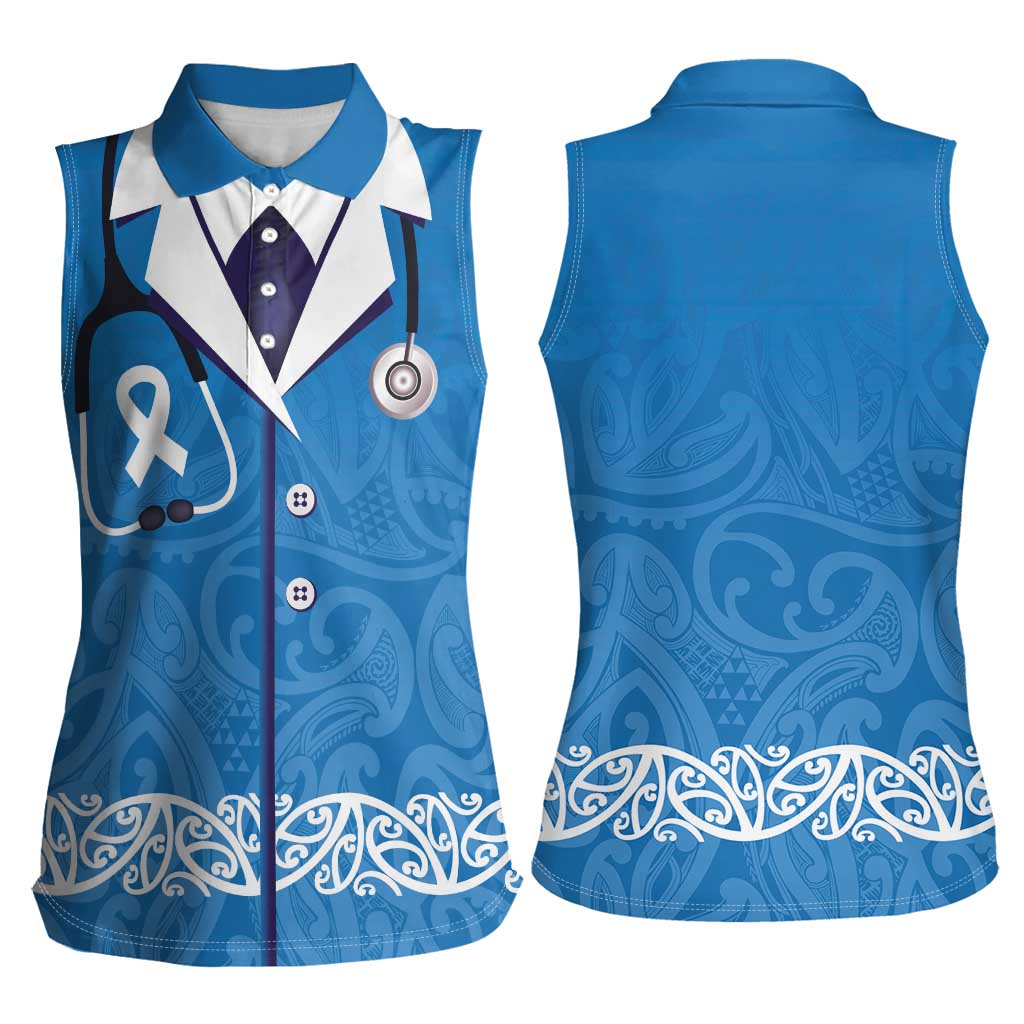 New Zealand Nurses Week Women Sleeveless Polo Shirt Maori Kowhaiwhai Blue Tribal LT9 - Polynesian Pride