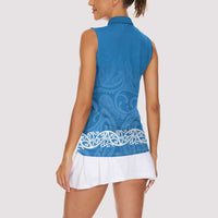 New Zealand Nurses Week Women Sleeveless Polo Shirt Maori Kowhaiwhai Blue Tribal LT9 - Polynesian Pride