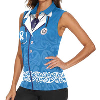 New Zealand Nurses Week Women Sleeveless Polo Shirt Maori Kowhaiwhai Blue Tribal LT9 - Polynesian Pride
