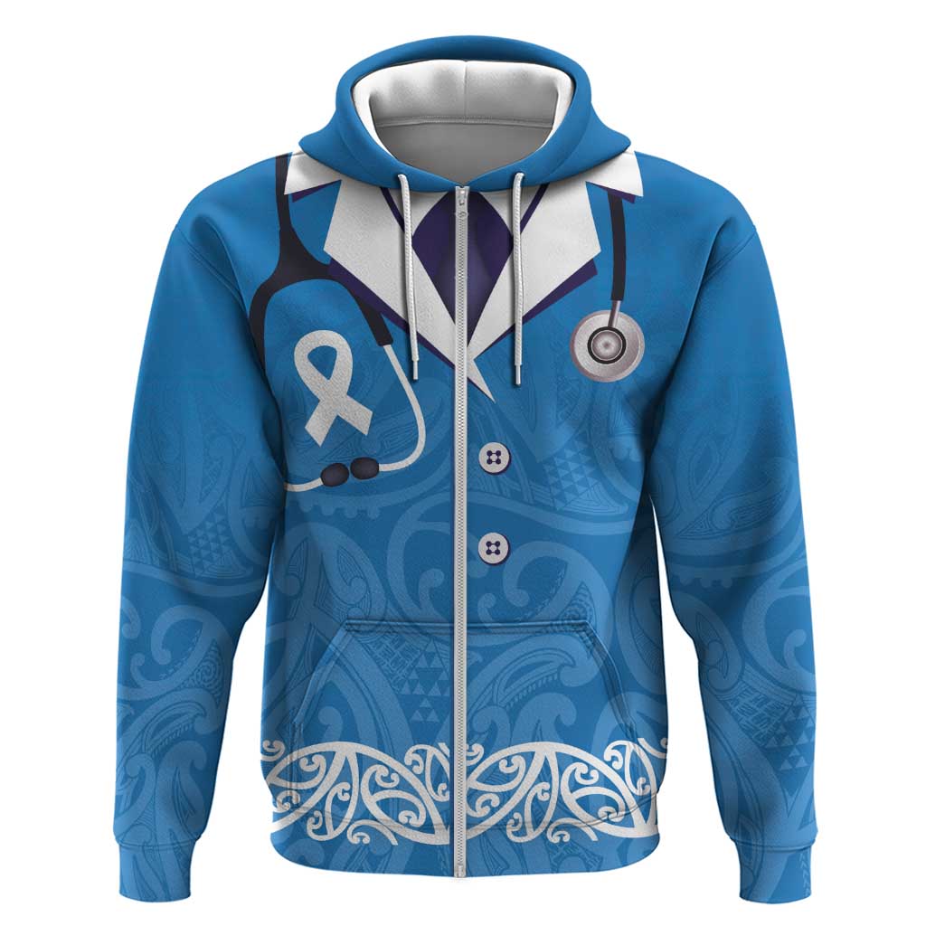 New Zealand Nurses Week Zip Hoodie Maori Kowhaiwhai Blue Tribal