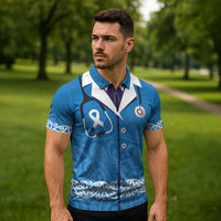 New Zealand Nurses Week Zipper Polo Shirt Maori Kowhaiwhai Blue Tribal