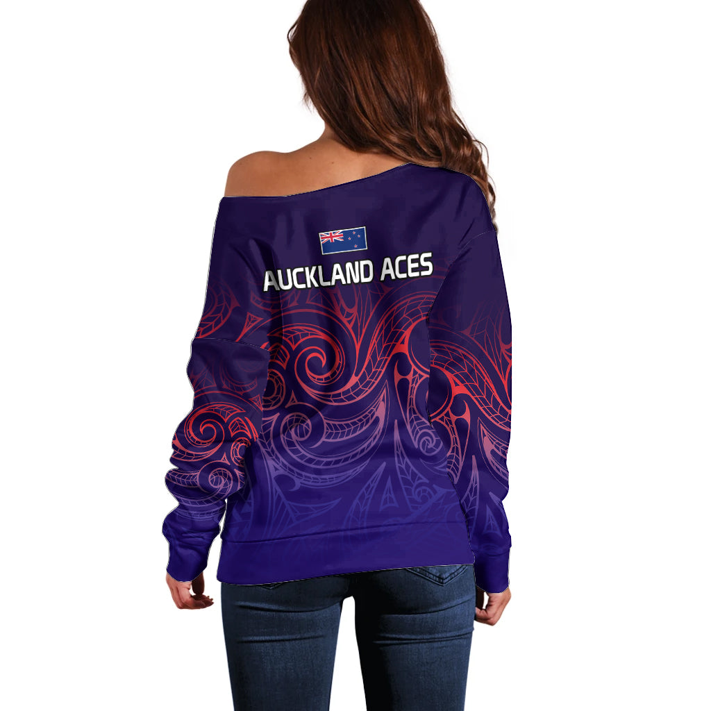 New Zealand Auckland Cricket Off Shoulder Sweater Maori Traditional Ethnic Style LT9 - Polynesian Pride