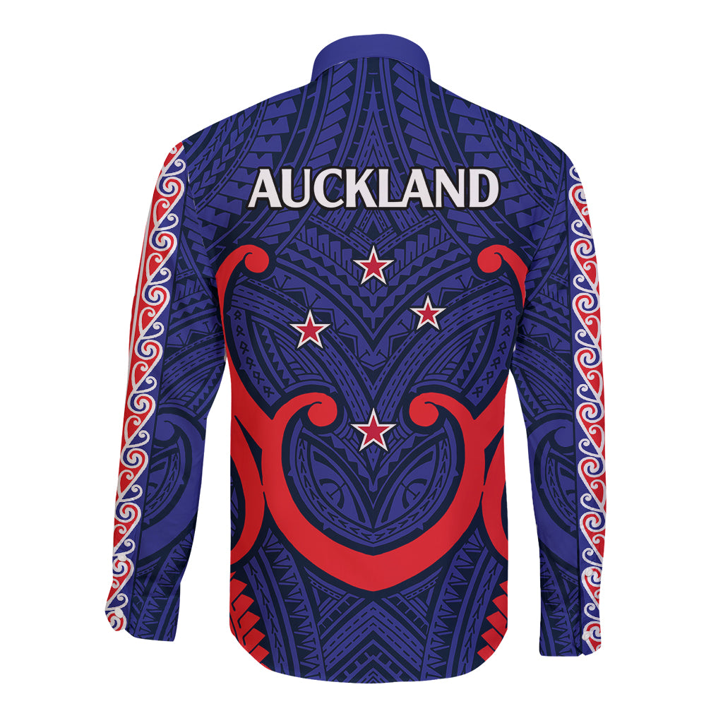 New Zealand Auckland Cricket Long Sleeve Button Shirt Polynesian with Maori Koru LT9 - Polynesian Pride