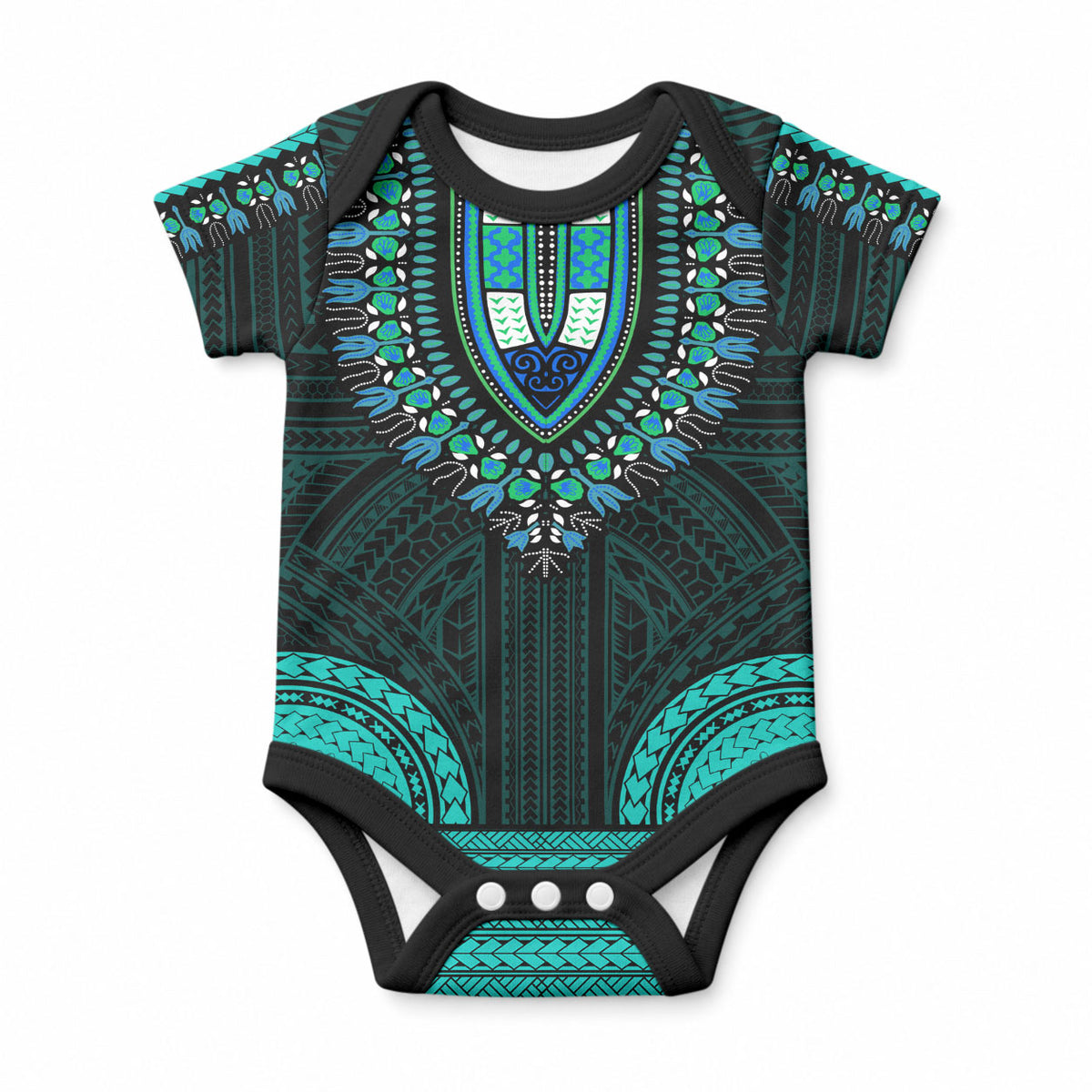 African Dashiki With Polynesian Pattern Teal Baby Onesie LT9 Teal - Polynesian Pride