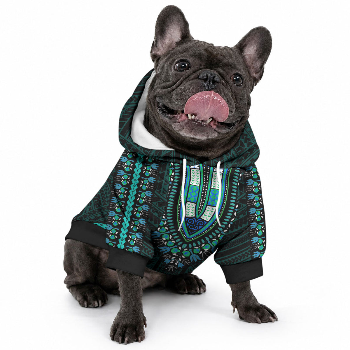 African Dashiki With Polynesian Pattern Teal Pet Hoodie LT9 - Polynesian Pride
