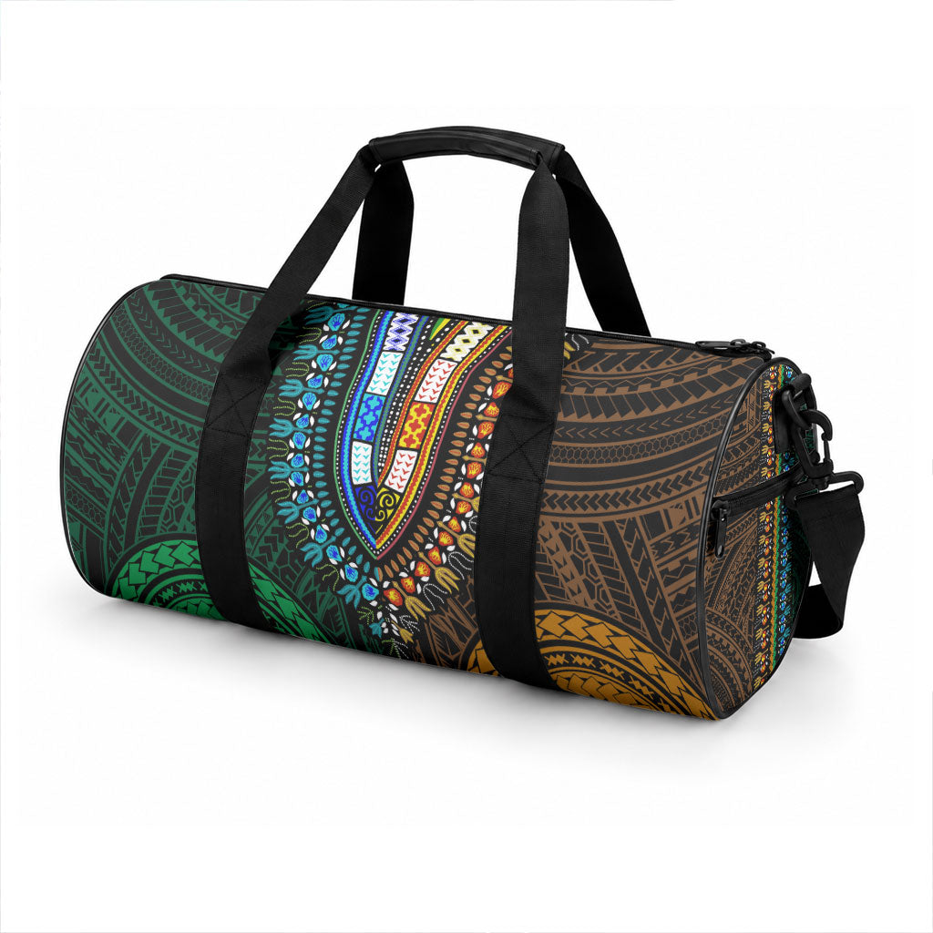 African Dashiki With Polynesian Pattern Green Gold Duffle Bag LT9 - Polynesian Pride