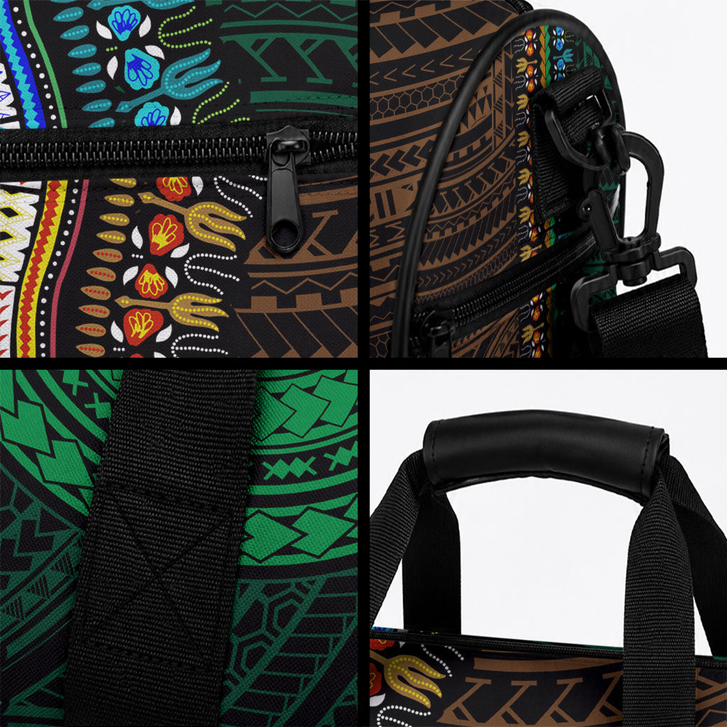 African Dashiki With Polynesian Pattern Green Gold Duffle Bag LT9 - Polynesian Pride