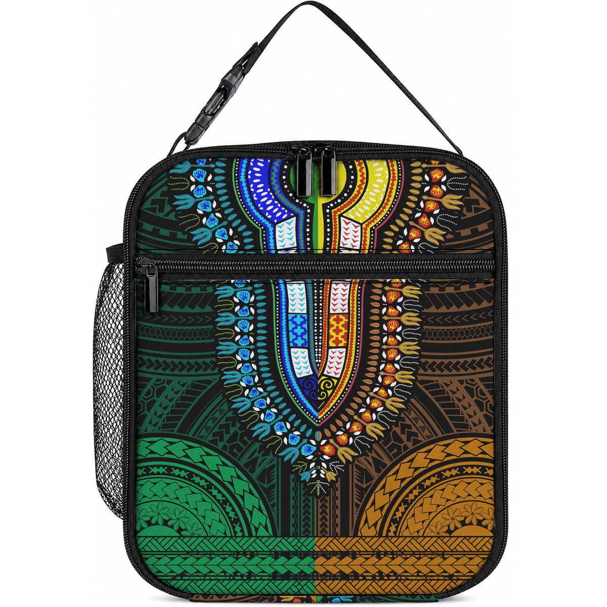 African Dashiki With Polynesian Pattern Green Gold Lunch Bag LT9 10.2 × 8.3 × 4.3 inch Green and Gold - Polynesian Pride