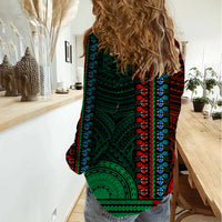 African Dashiki Women Casual Shirt With Polynesian Pattern - Half Green and Red LT9 - Polynesian Pride