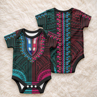African Dashiki With Polynesian Pattern Teal Pink Baby Onesie LT9 - Polynesian Pride