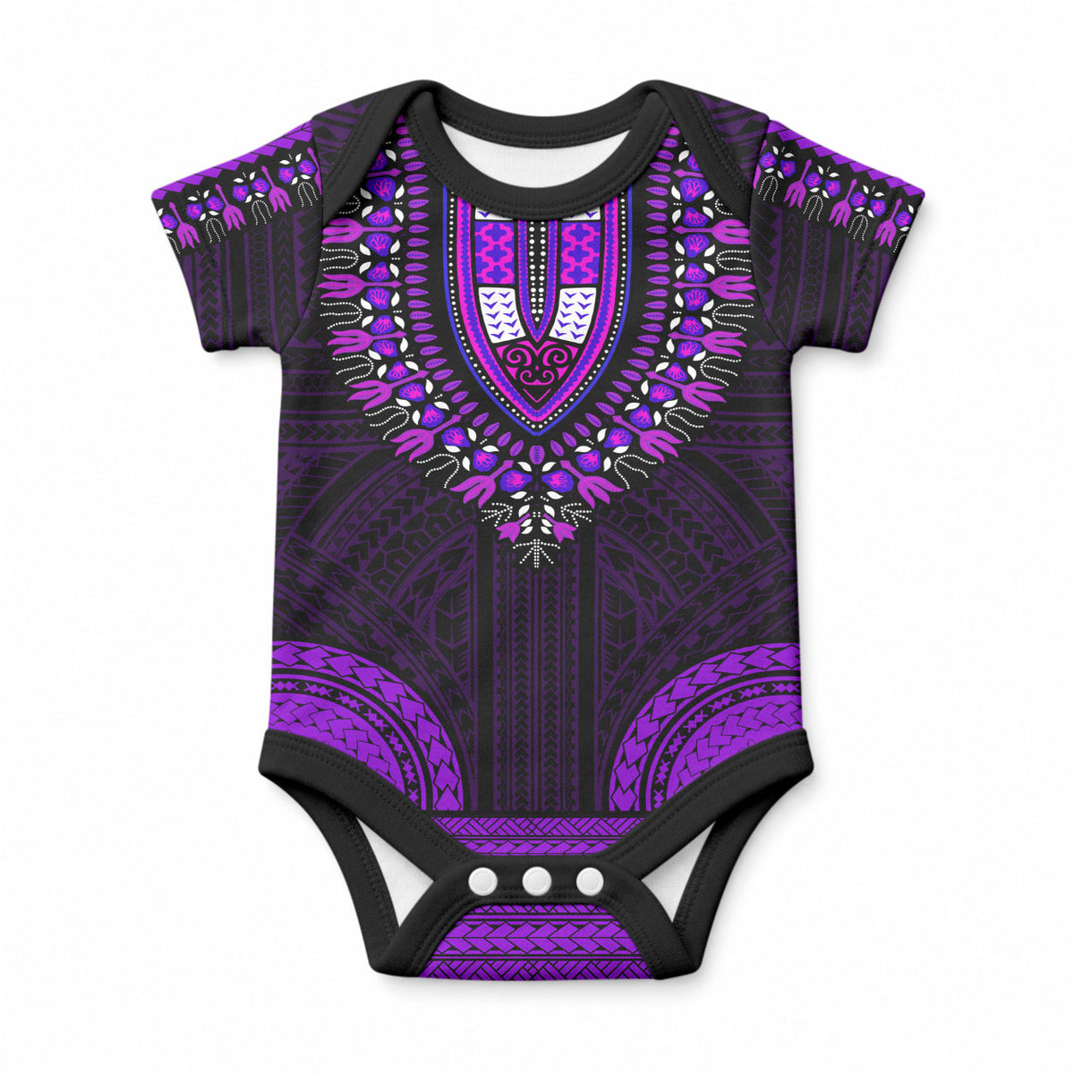 African Dashiki With Polynesian Pattern Purple Baby Onesie LT9 Purple - Polynesian Pride