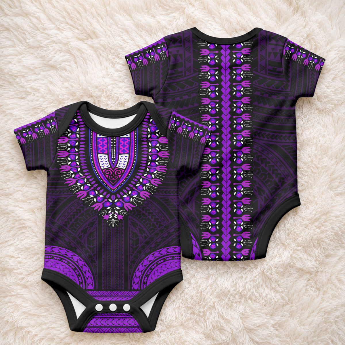 African Dashiki With Polynesian Pattern Purple Baby Onesie LT9 - Polynesian Pride