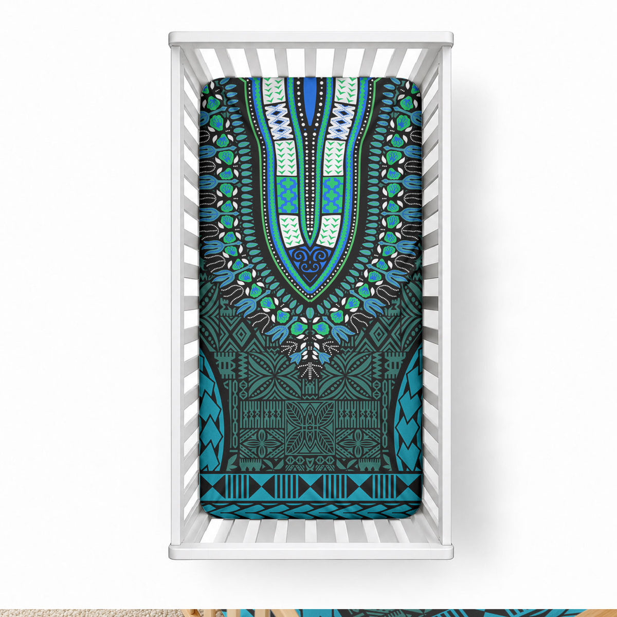 African Dashiki With Tapa Pattern - Teal Baby Bed Cover LT9 28 × 52 in Teal - Polynesian Pride