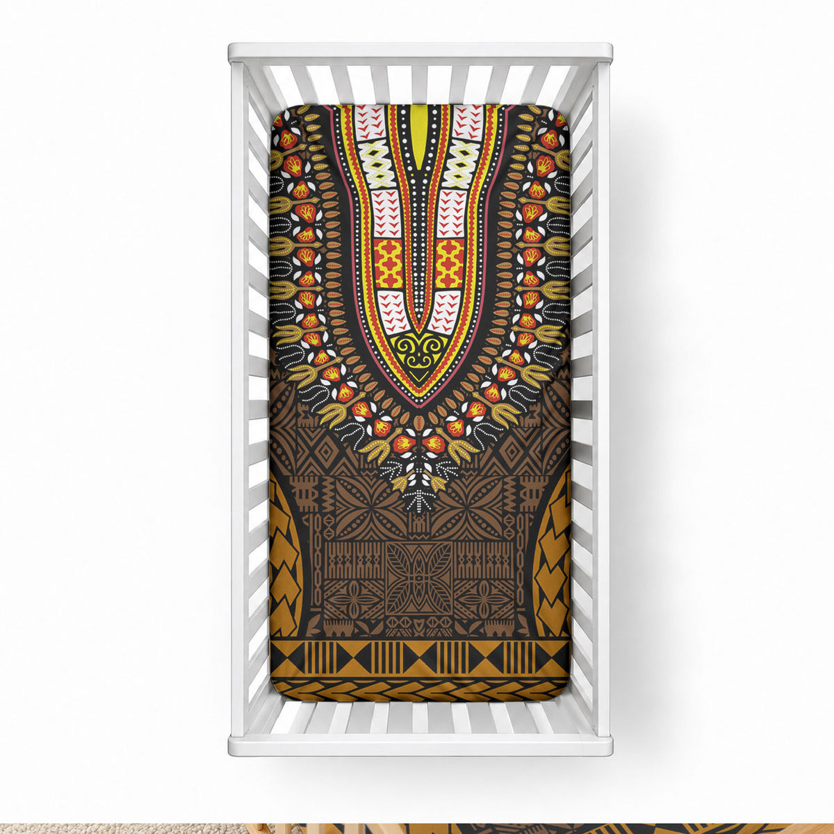African Dashiki With Tapa Pattern - Gold Baby Bed Cover LT9 28 × 52 in Gold - Polynesian Pride