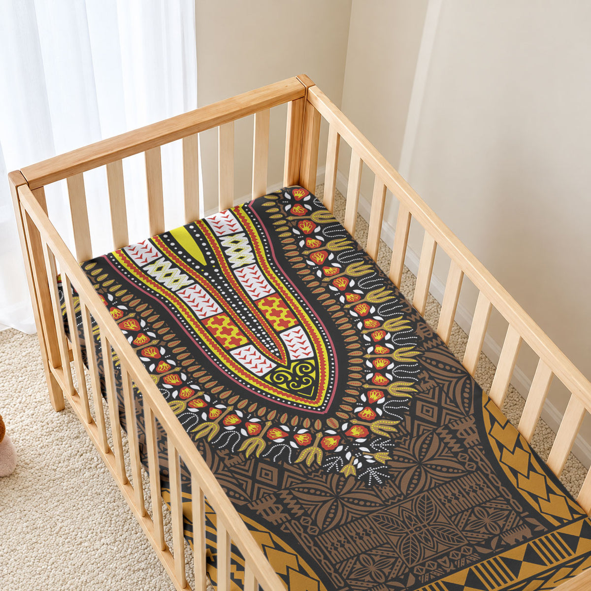 African Dashiki With Tapa Pattern - Gold Baby Bed Cover LT9 - Polynesian Pride