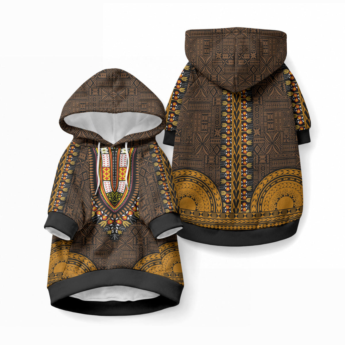 African Dashiki With Tapa Pattern - Gold Pet Hoodie LT9 Pullover Gold - Polynesian Pride