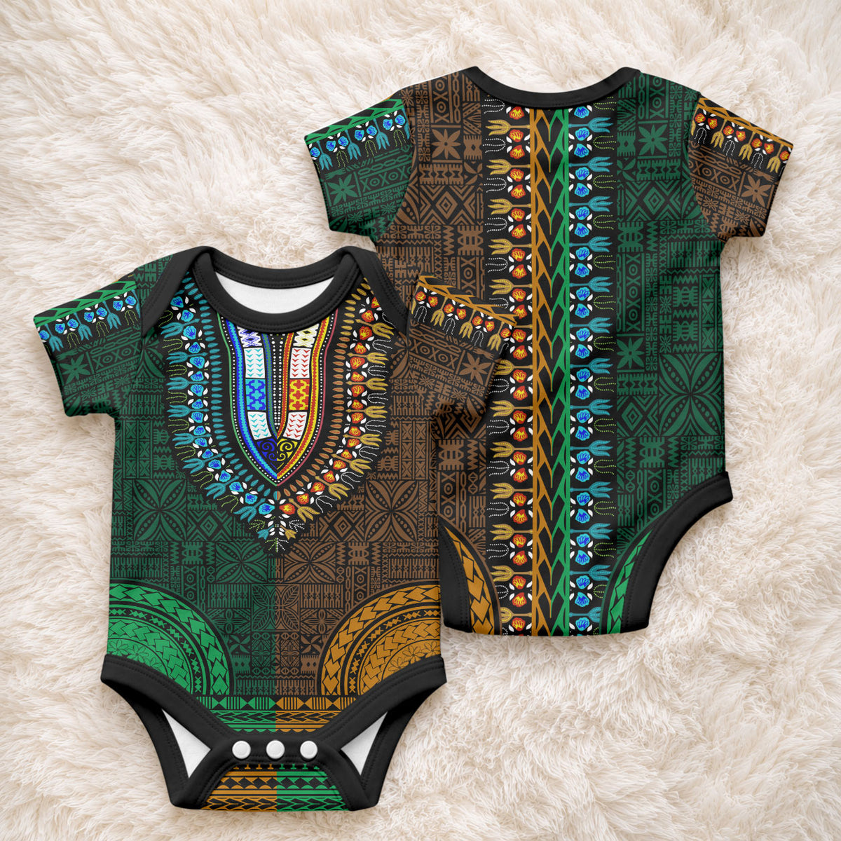 African Dashiki With Tapa Pattern - Green Gold Baby Onesie LT9 - Polynesian Pride