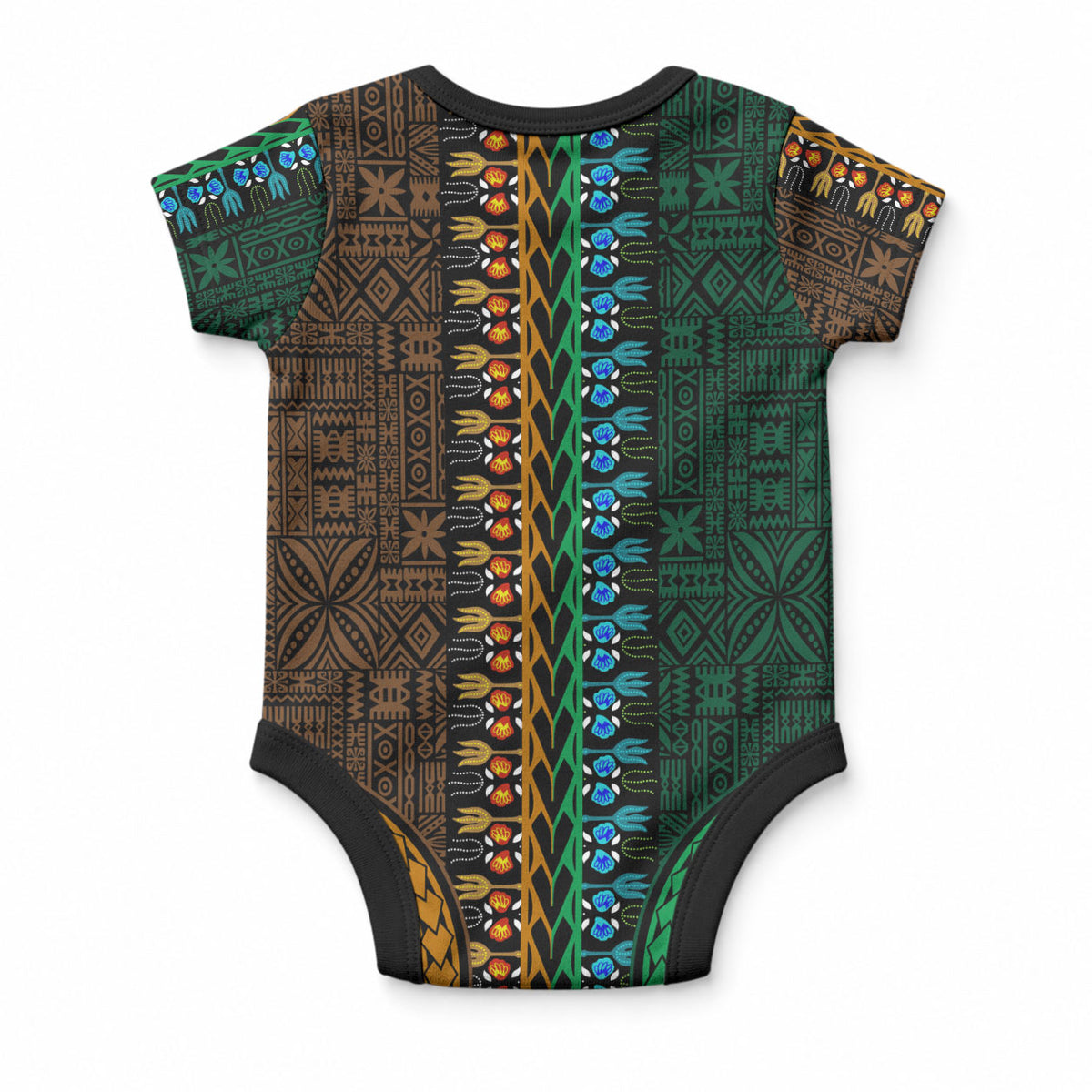 African Dashiki With Tapa Pattern - Green Gold Baby Onesie LT9 - Polynesian Pride
