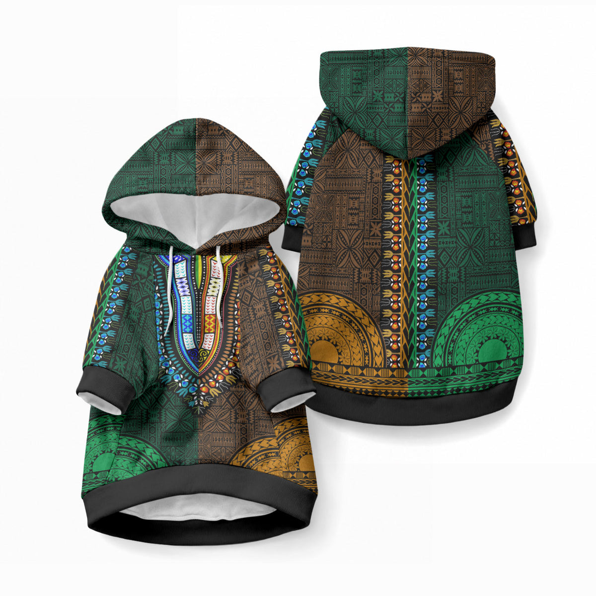 African Dashiki With Tapa Pattern - Green Gold Pet Hoodie LT9 Pullover Green and Gold - Polynesian Pride
