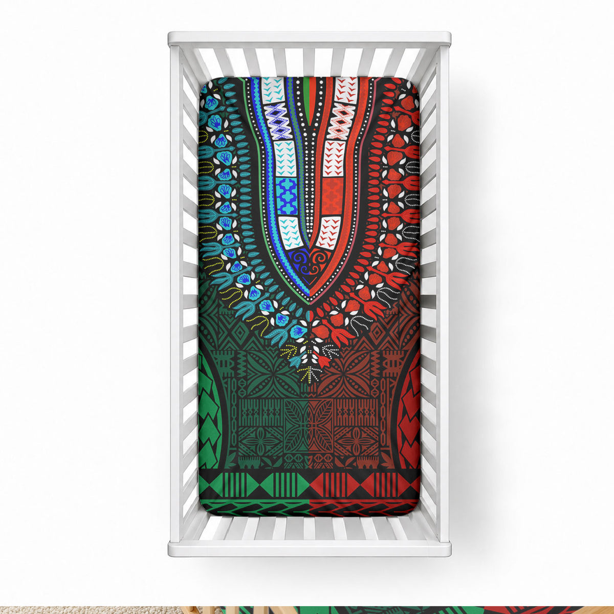 African Dashiki With Tapa Pattern - Green Red Baby Bed Cover LT9 28 × 52 in Green and Red - Polynesian Pride