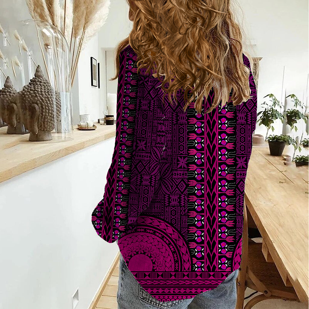 African Dashiki Women Casual Shirt With Tapa Pattern - Pink LT9 - Polynesian Pride