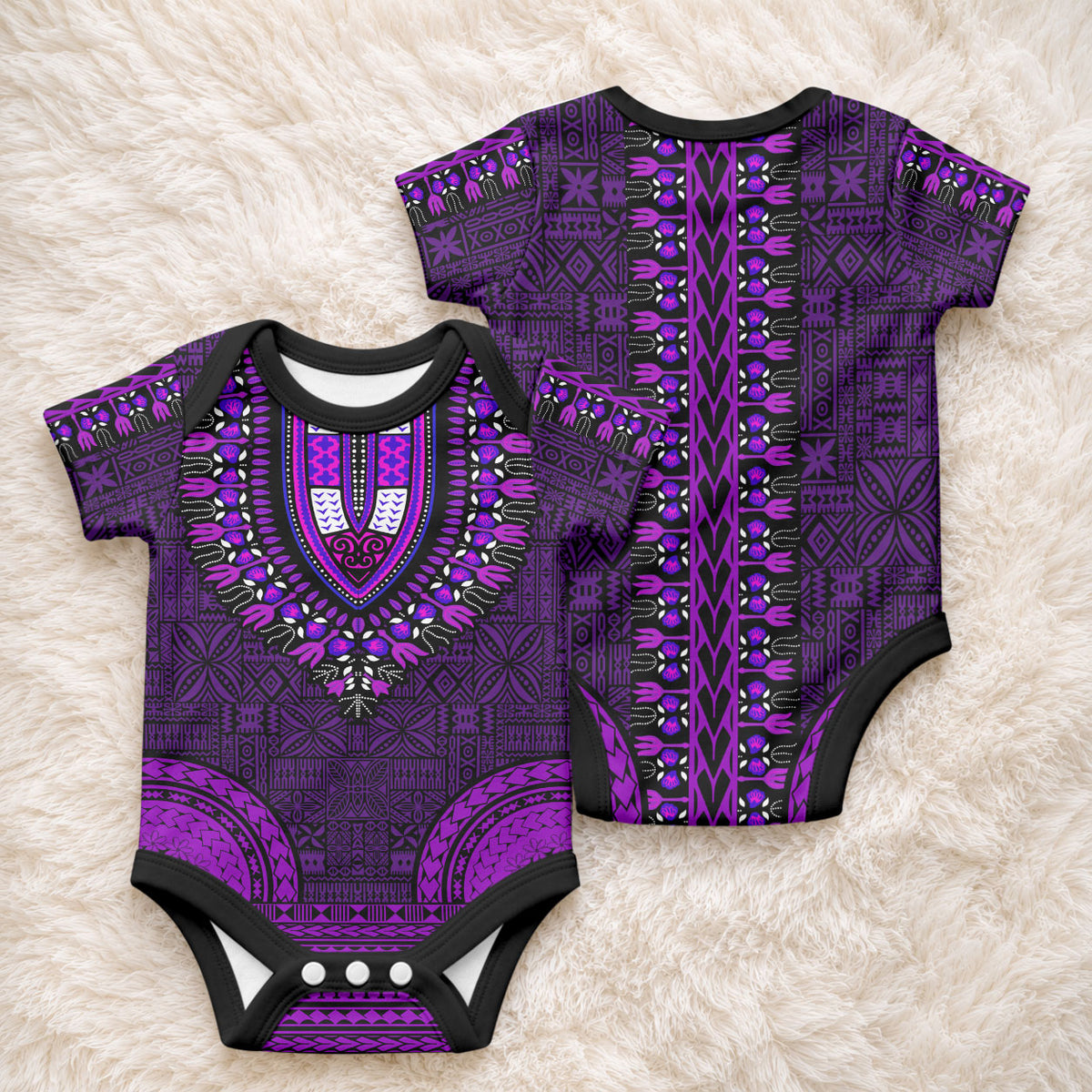 African Dashiki With Tapa Pattern - Purple Baby Onesie LT9 - Polynesian Pride