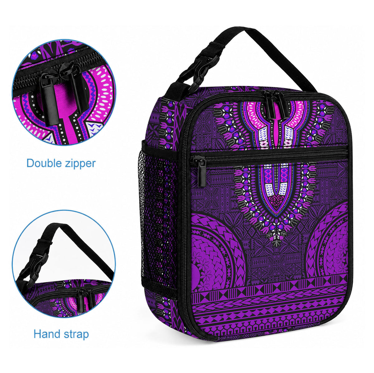 African Dashiki With Tapa Pattern - Purple Lunch Bag LT9 - Polynesian Pride