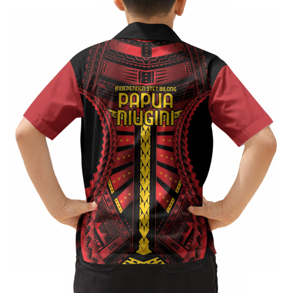 Independen Stet bilong Papua Niugini 1975 Kid Hawaiian Shirt Red Tribal Papua New Guinea Province Flag LT9 - Polynesian Pride