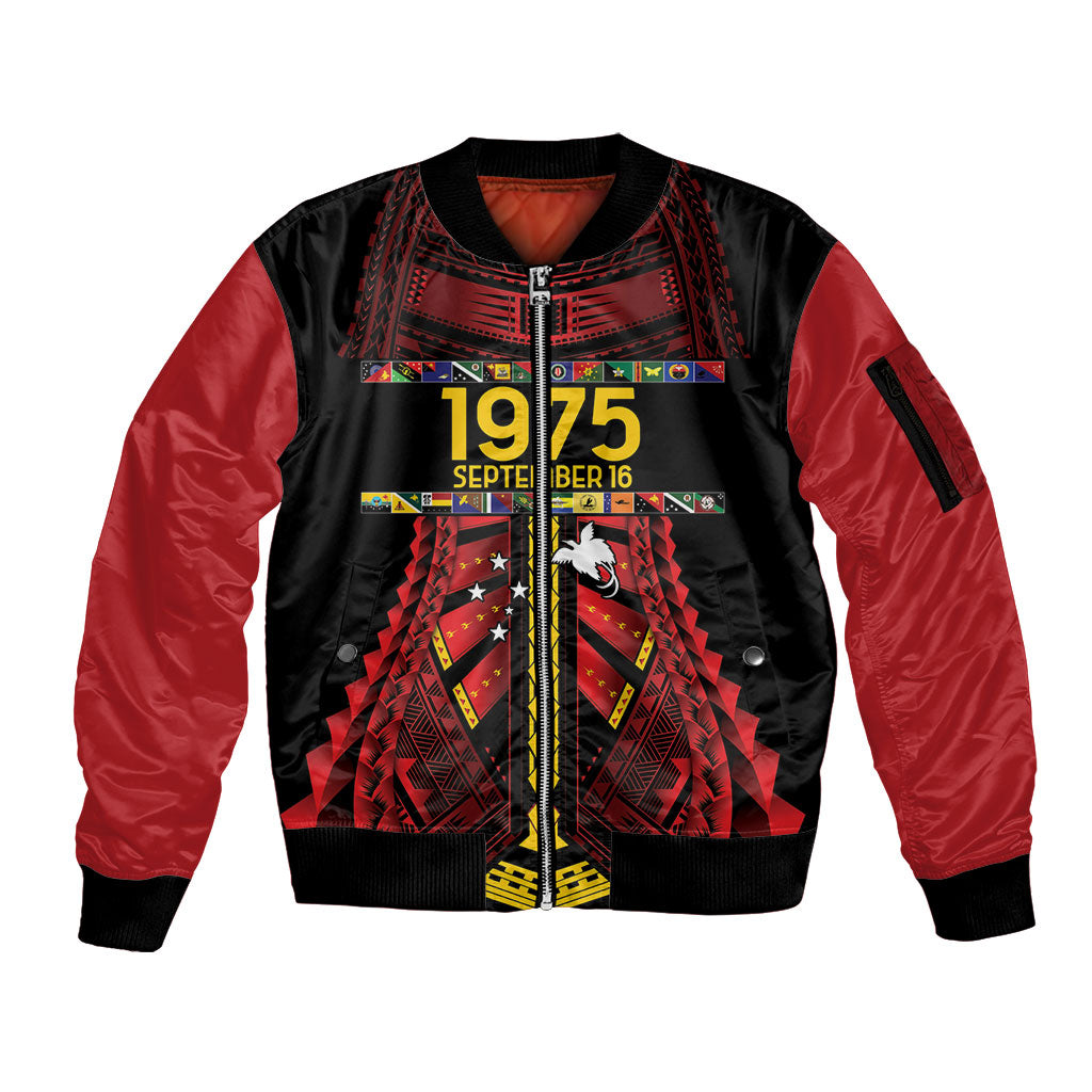 Independen Stet bilong Papua Niugini 1975 Sleeve Zip Bomber Jacket Red Tribal Papua New Guinea Province Flag LT9 Unisex Red - Polynesian Pride