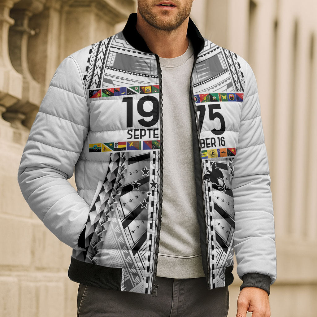 Independen Stet bilong Papua Niugini 1975 Bomber Puffer Jacket White Tribal Papua New Guinea Province Flag LT9 - Polynesian Pride