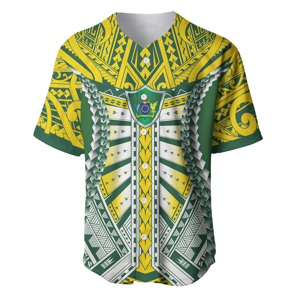 Cook Islands 1965 National Pride Baseball Jersey Green Yellow Tribal Pattern LT9 Green - Polynesian Pride