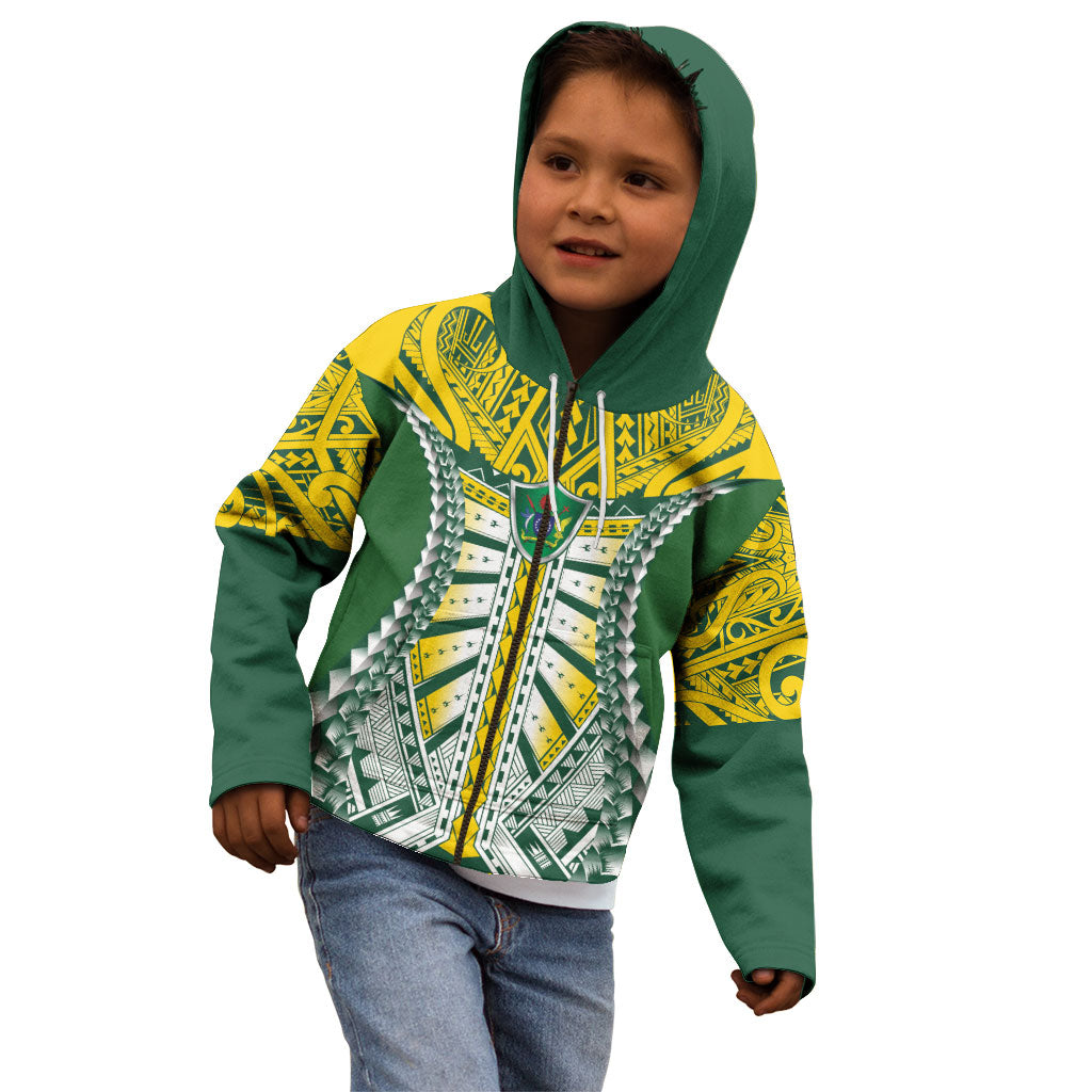 Cook Islands 1965 National Pride Kid Hoodie Green Yellow Tribal Pattern LT9 - Polynesian Pride
