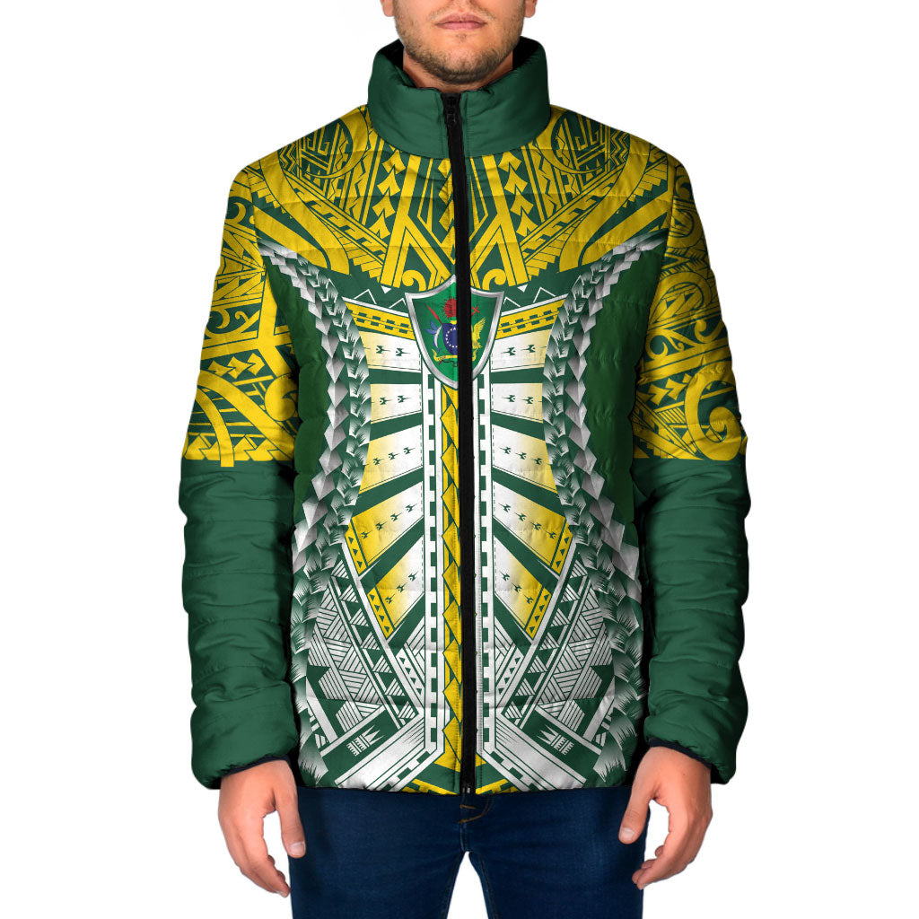 Cook Islands 1965 National Pride Padded Jacket Green Yellow Tribal Pattern LT9 Men Green - Polynesian Pride